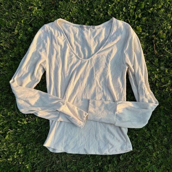 Oatmeal Boho Western Ribbed Simple Tee - Picture 1 of 2